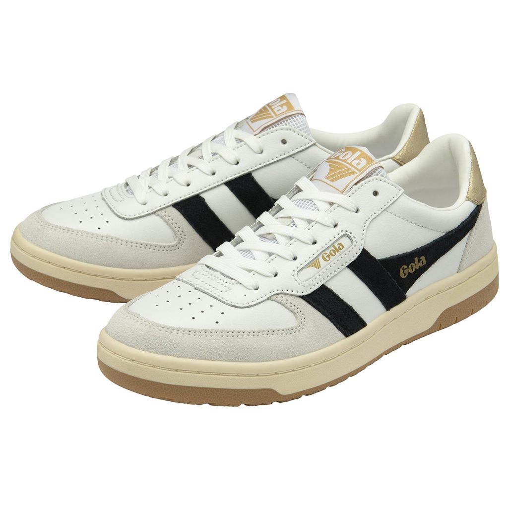 Gola Classics Hawk Sneakers Hvide Sort Guld Danmark | KGEL54196