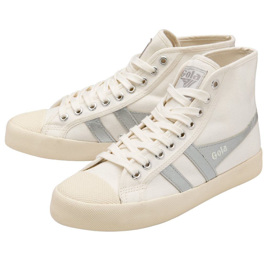 Gola Vegan Classics Coaster Flame High Sneakers Hvide Sølv Danmark | LDIY05418