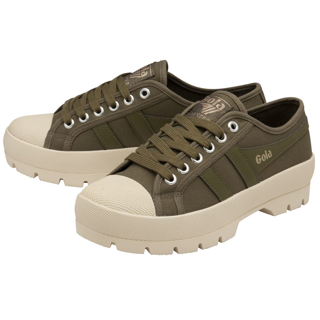 Gola Vegan Classics Coaster Peak Sneakers Khaki Khaki Hvide Danmark | SFXW04568