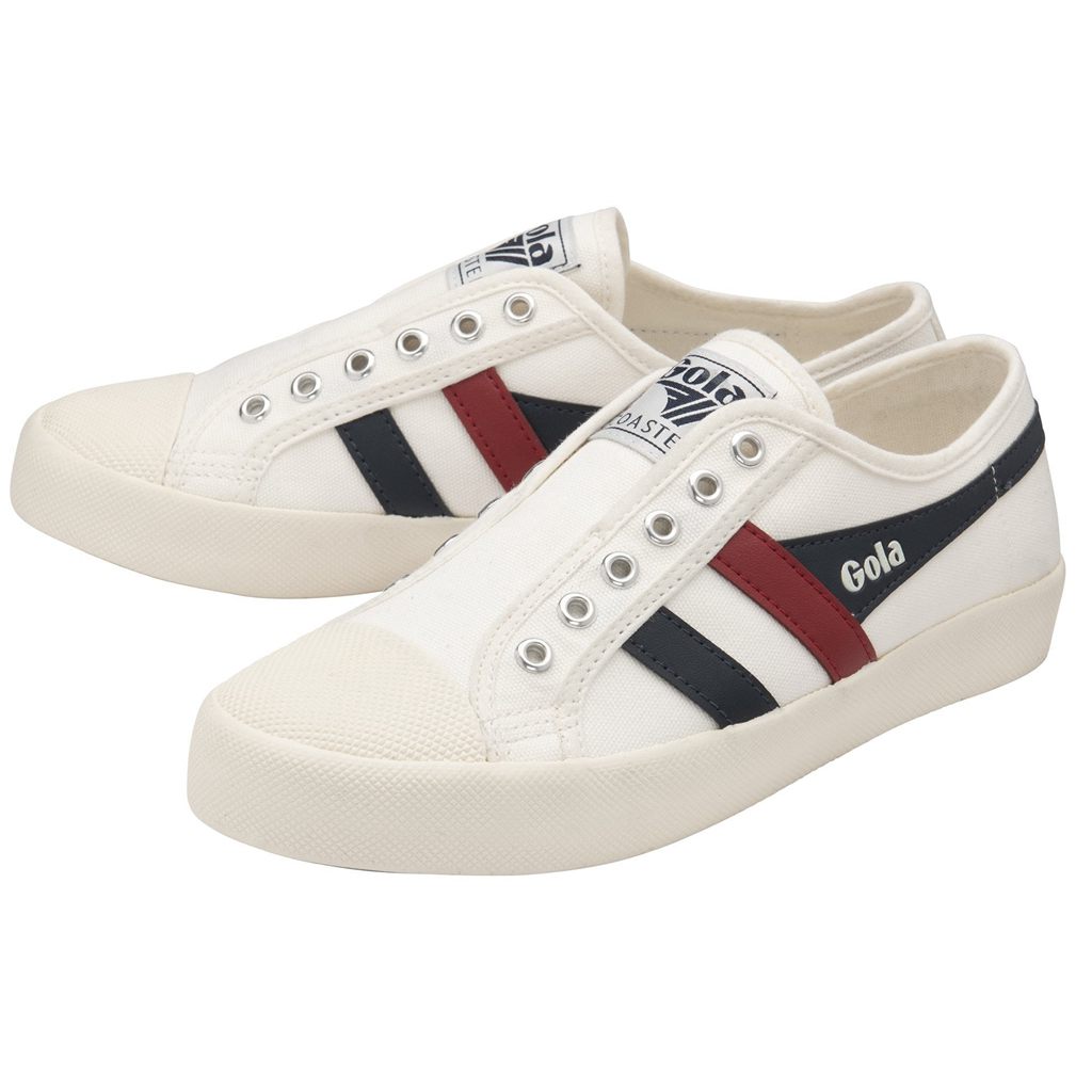 Gola Vegan Classics Coaster Slip Shoes Hvide Mørkeblå Rød Danmark | LSCQ45310